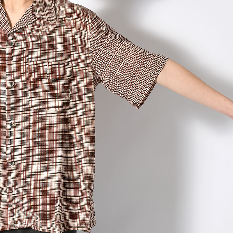 OPEN COLLAR SHIRT Indian Batik Fab -BRICK-