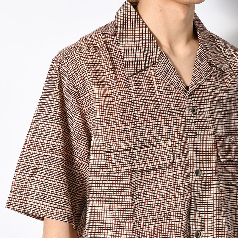 OPEN COLLAR SHIRT Indian Batik Fab -BRICK-