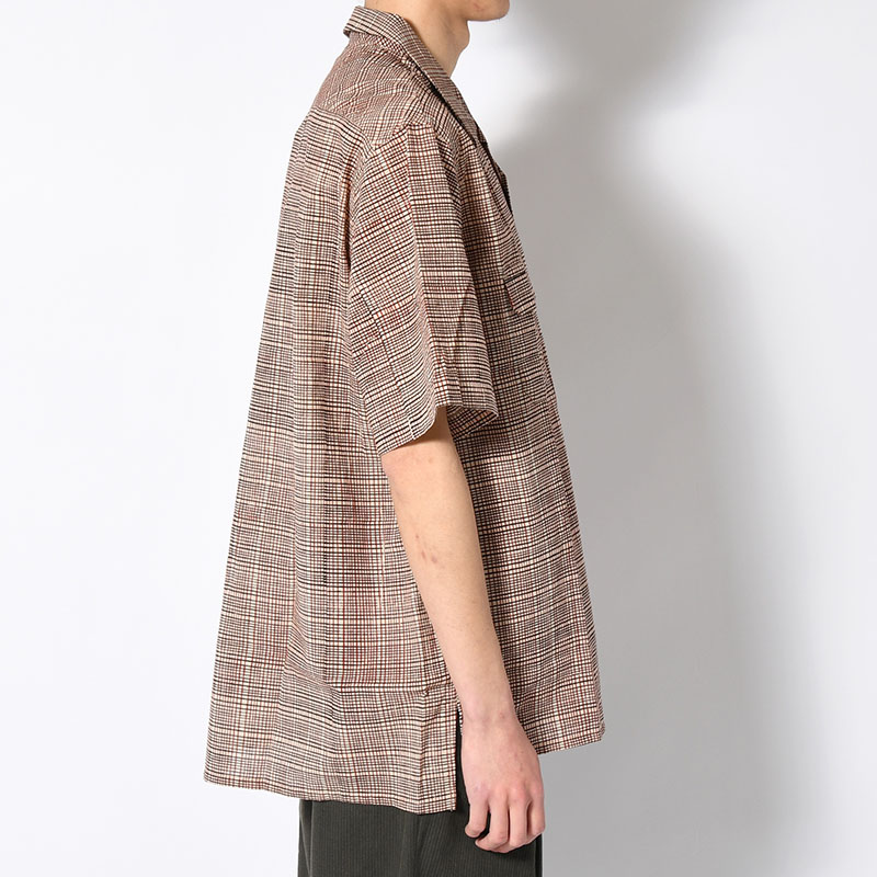 OPEN COLLAR SHIRT Indian Batik Fab -BRICK-