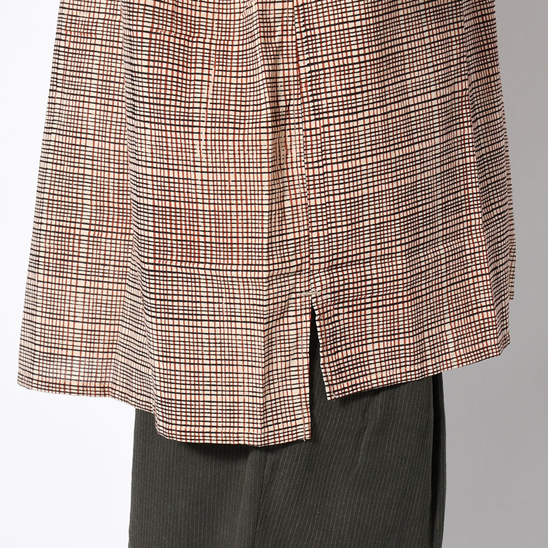 OPEN COLLAR SHIRT Indian Batik Fab -BRICK-
