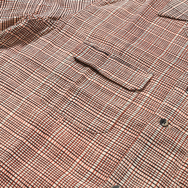 OPEN COLLAR SHIRT Indian Batik Fab -BRICK-