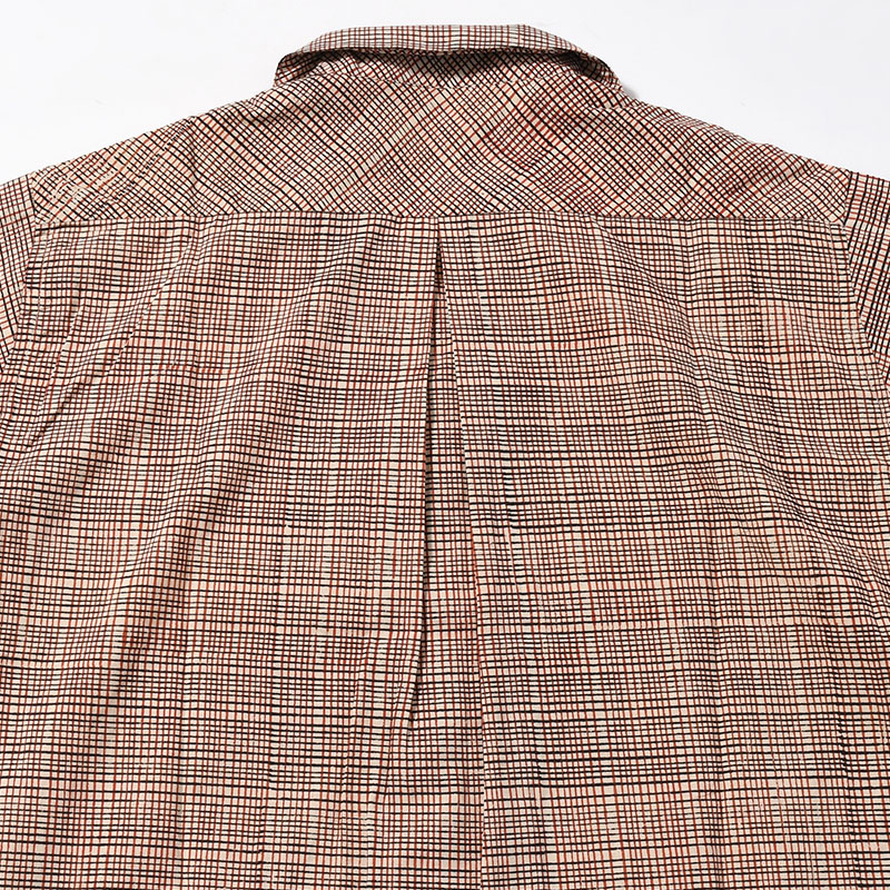 OPEN COLLAR SHIRT Indian Batik Fab -BRICK-
