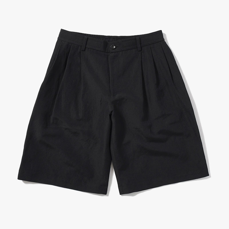 WOOL LINEN TUCKED HALF PANTS -BLACK-