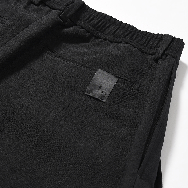 WOOL LINEN TUCKED HALF PANTS -BLACK-