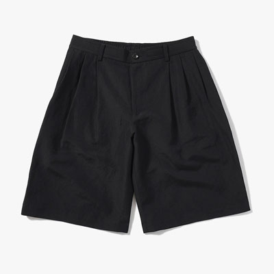 WOOL LINEN TUCKED HALF PANTS -BLACK-