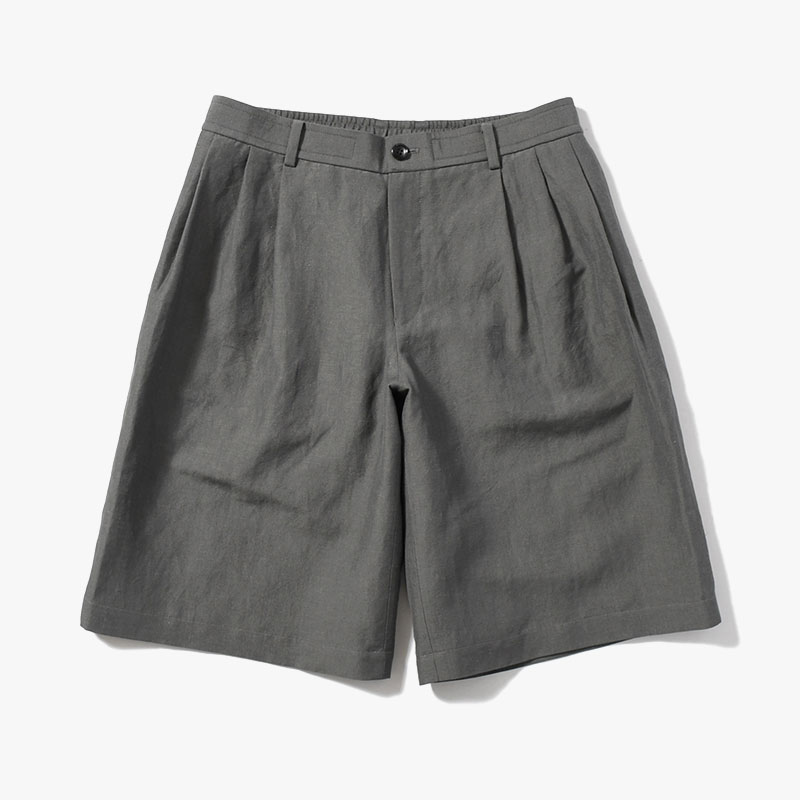 WOOL LINEN TUCKED HALF PANTS -GRAY-