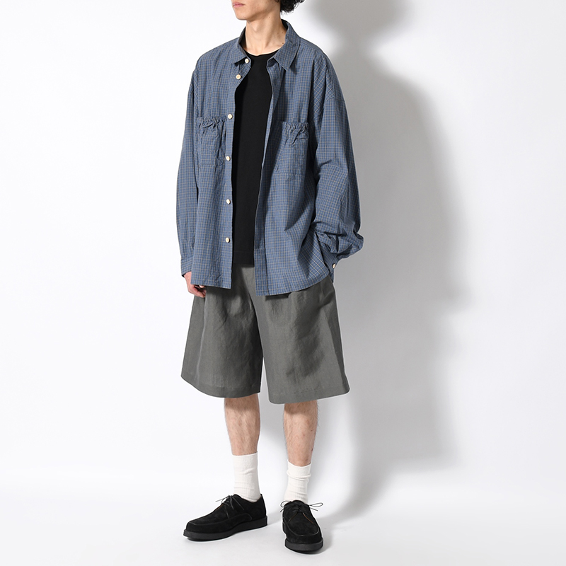 WOOL LINEN TUCKED HALF PANTS -GRAY-