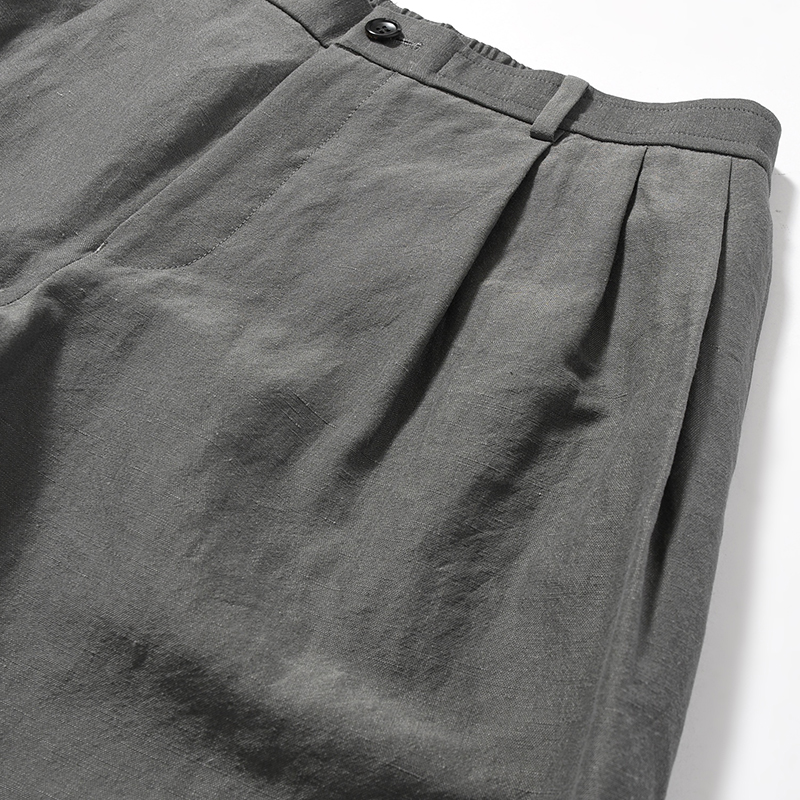 WOOL LINEN TUCKED HALF PANTS -GRAY-