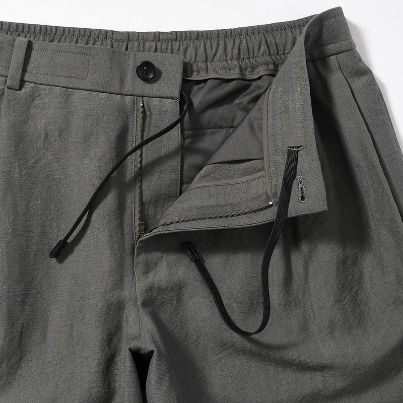 WOOL LINEN TUCKED HALF PANTS -GRAY-