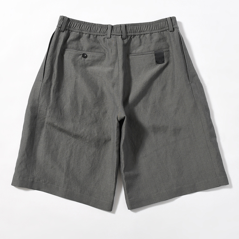 WOOL LINEN TUCKED HALF PANTS -GRAY-