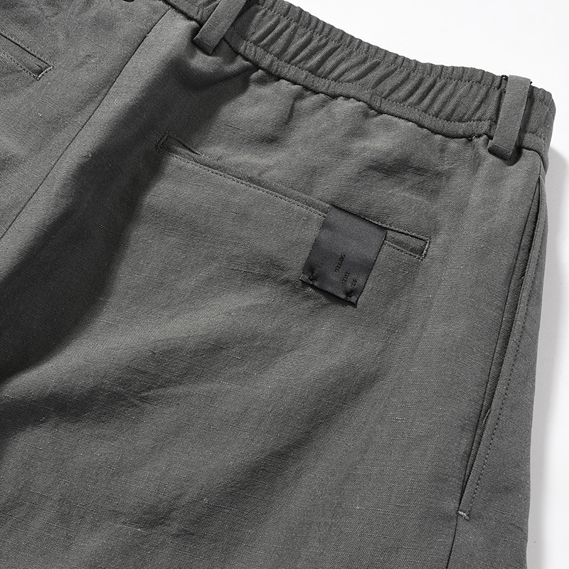 WOOL LINEN TUCKED HALF PANTS -GRAY-