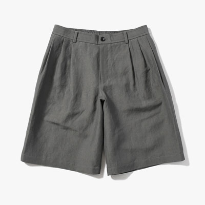 WOOL LINEN TUCKED HALF PANTS -GRAY-