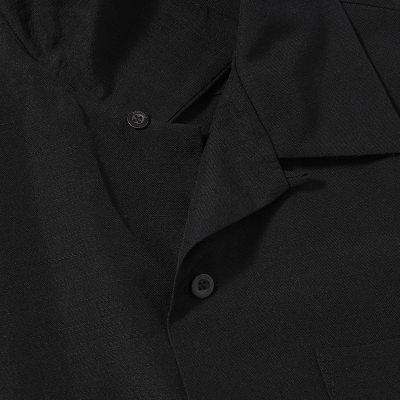 WOOL LINEN HALF SLEEVE BIG SHIRT -BLACK-