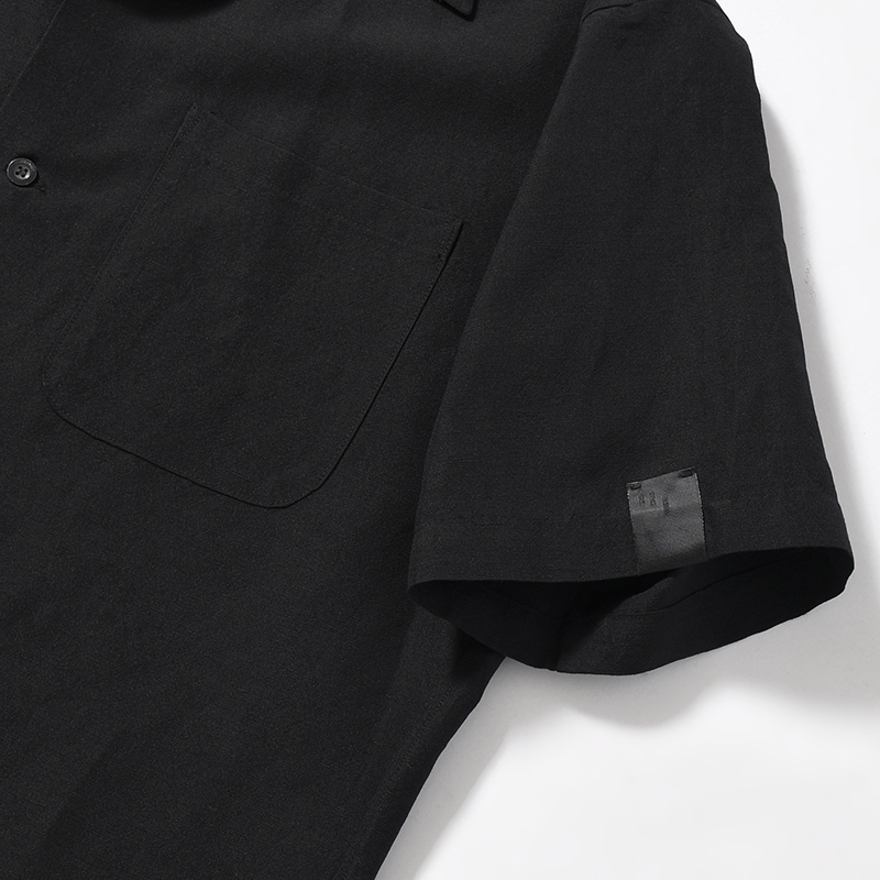 WOOL LINEN HALF SLEEVE BIG SHIRT -BLACK-
