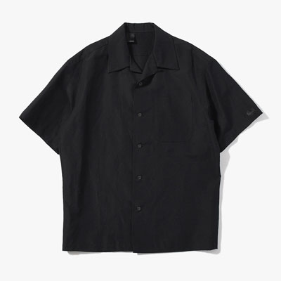 WOOL LINEN HALF SLEEVE BIG SHIRT -BLACK-