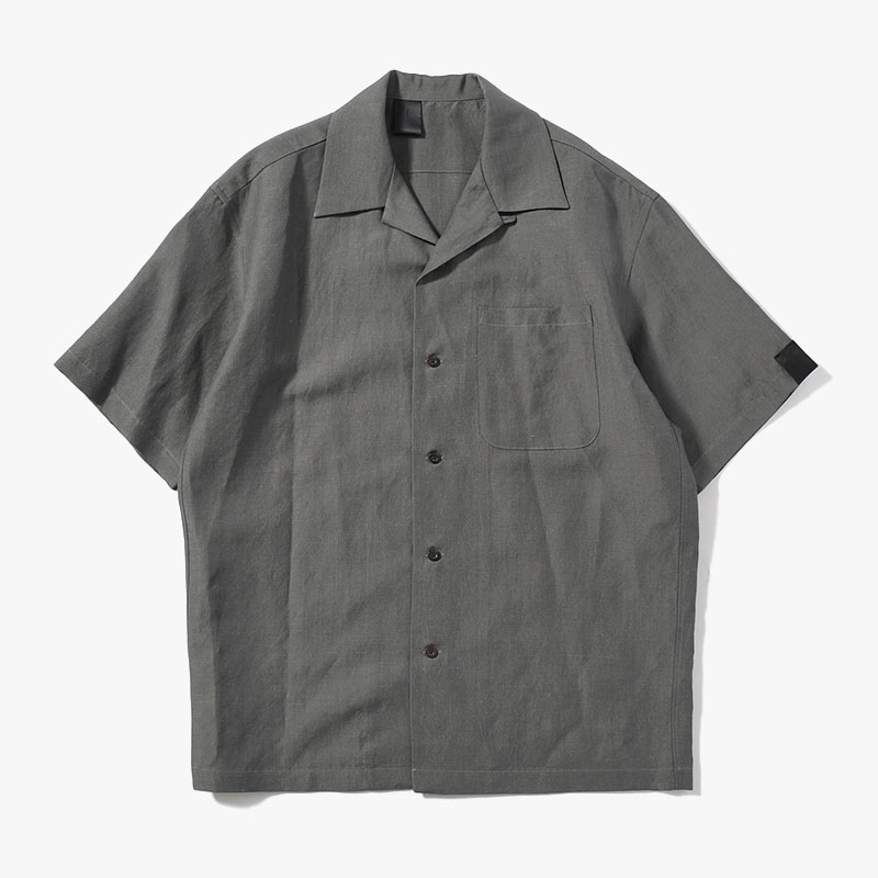 WOOL LINEN HALF SLEEVE BIG SHIRT -GRAY-