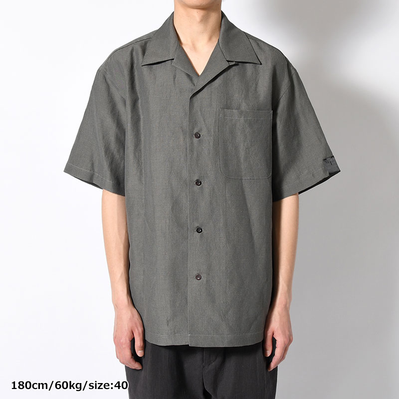 WOOL LINEN HALF SLEEVE BIG SHIRT -GRAY-