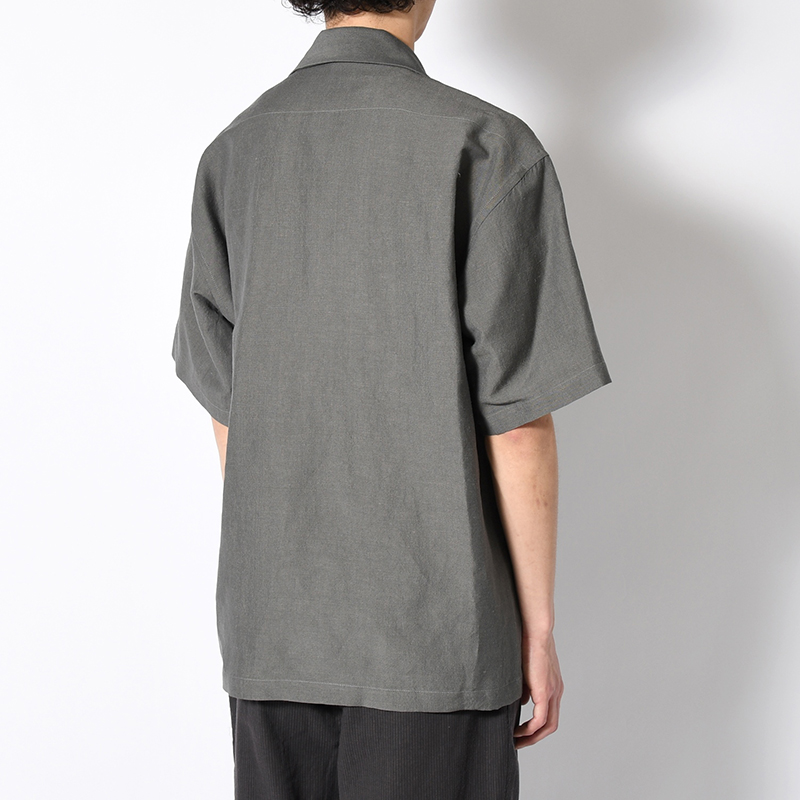 WOOL LINEN HALF SLEEVE BIG SHIRT -GRAY-
