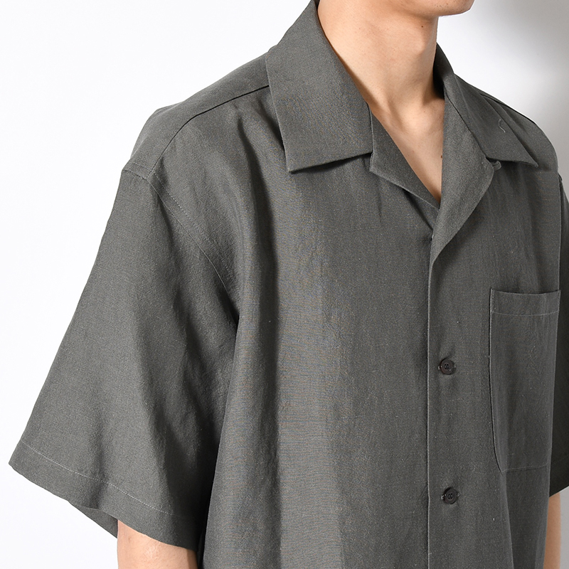 WOOL LINEN HALF SLEEVE BIG SHIRT -GRAY-