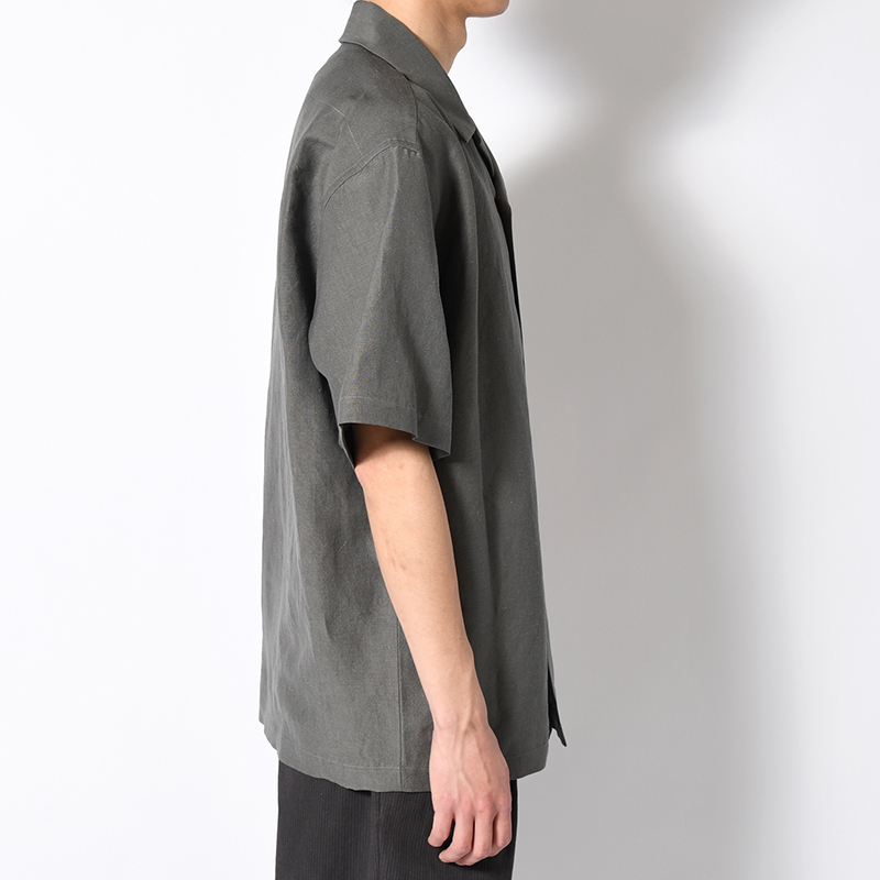 WOOL LINEN HALF SLEEVE BIG SHIRT -GRAY-