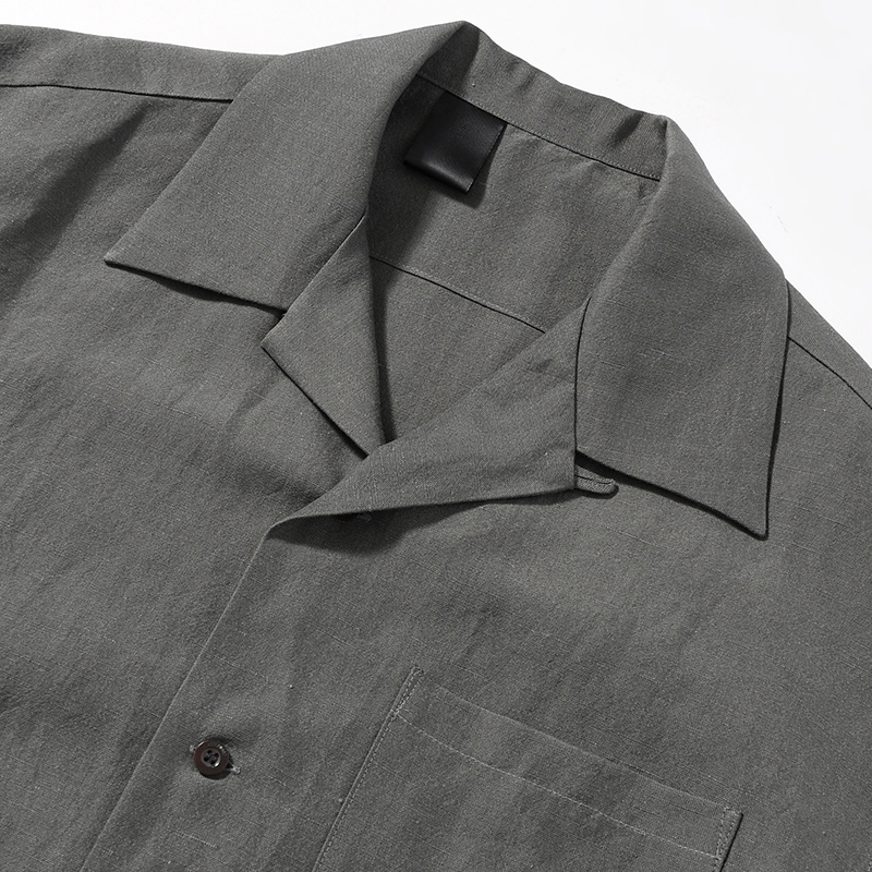 WOOL LINEN HALF SLEEVE BIG SHIRT -GRAY-