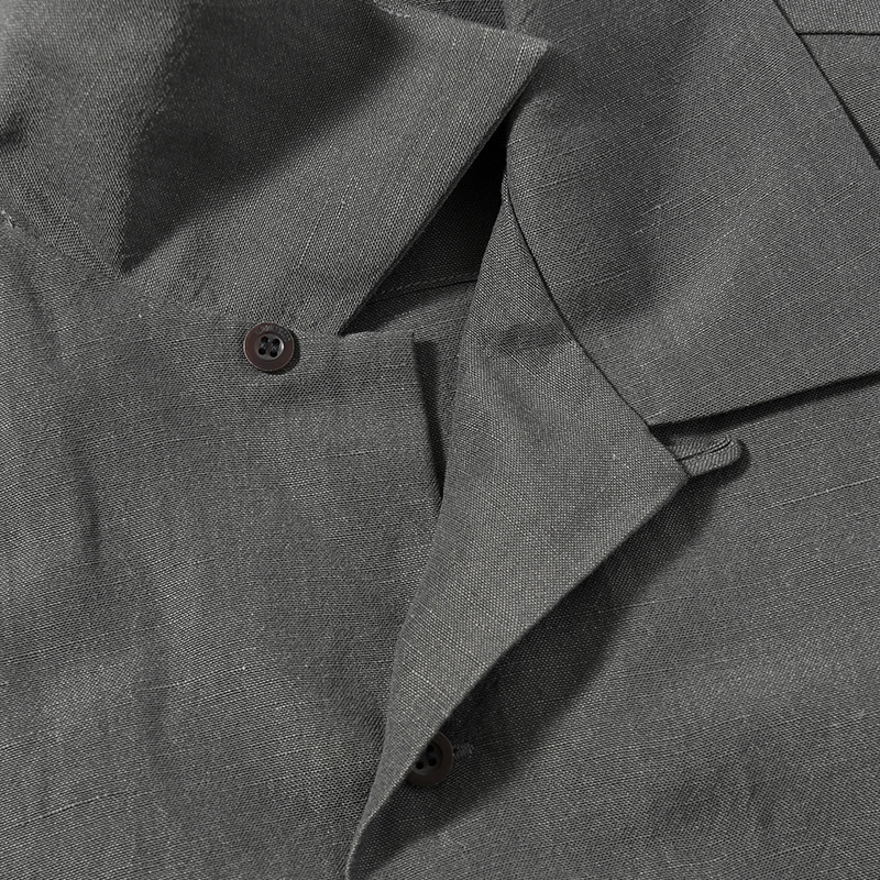 WOOL LINEN HALF SLEEVE BIG SHIRT -GRAY-
