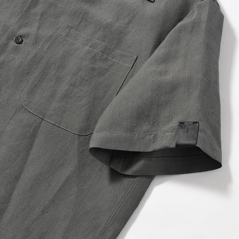 WOOL LINEN HALF SLEEVE BIG SHIRT -GRAY-