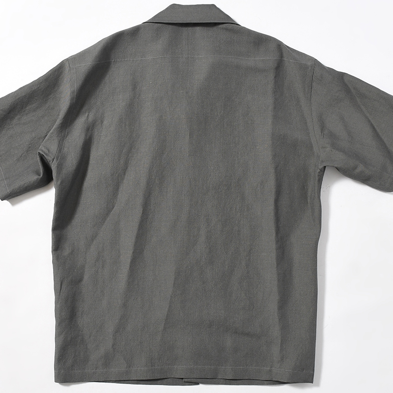 WOOL LINEN HALF SLEEVE BIG SHIRT -GRAY-