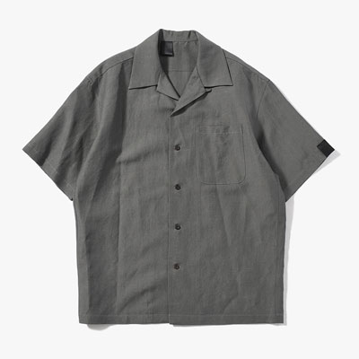 WOOL LINEN HALF SLEEVE BIG SHIRT -GRAY-