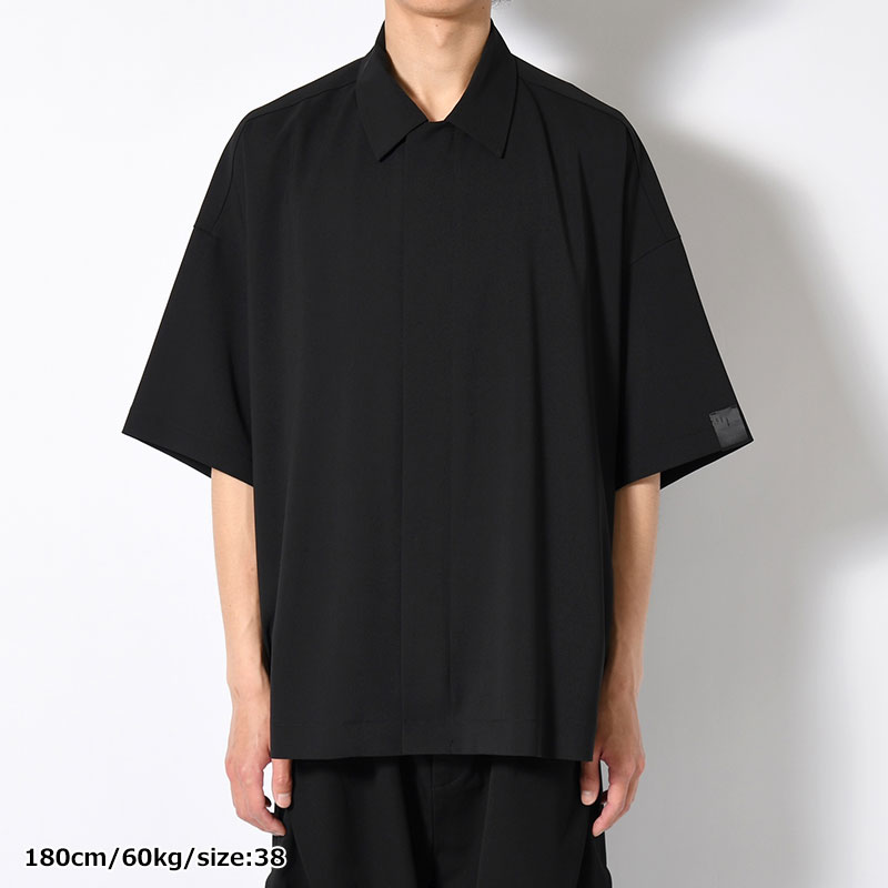 ZIP UP HALF SLEEVE SHIRT -BLACK-