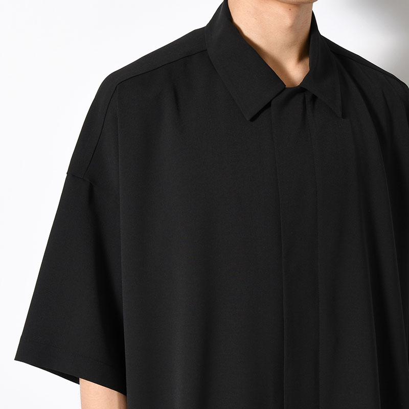 ZIP UP HALF SLEEVE SHIRT -BLACK-
