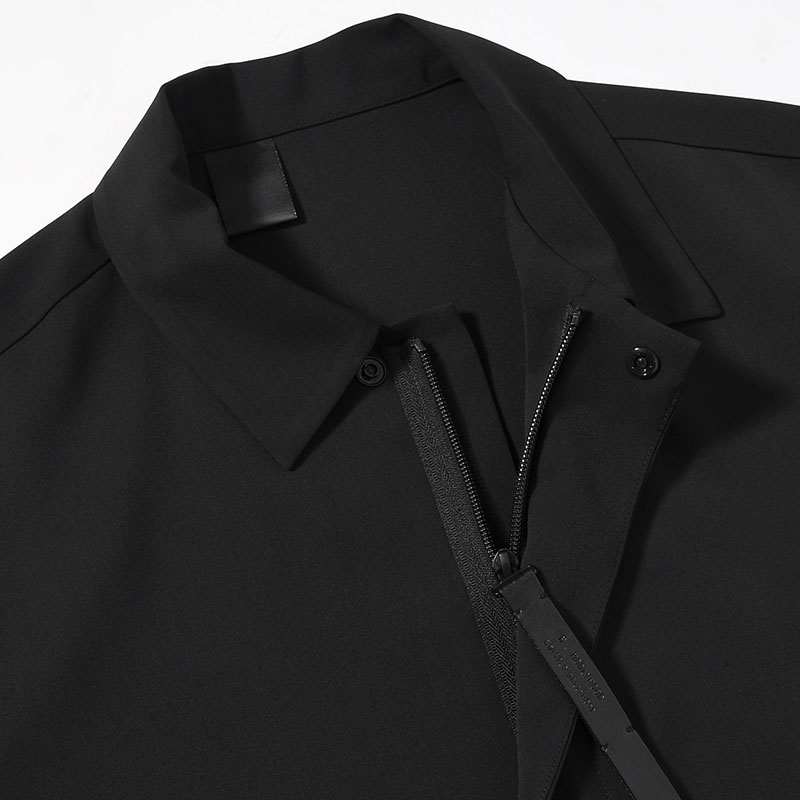 ZIP UP HALF SLEEVE SHIRT -BLACK-