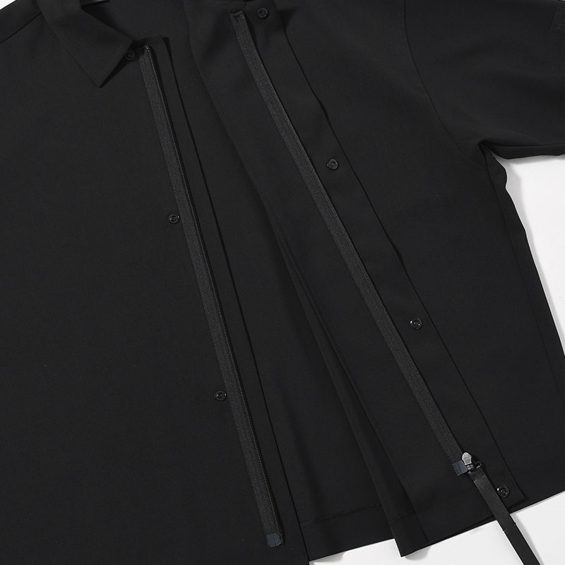 ZIP UP HALF SLEEVE SHIRT -BLACK-