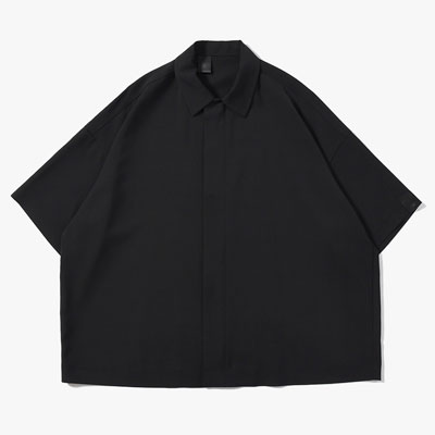 ZIP UP HALF SLEEVE SHIRT -BLACK-