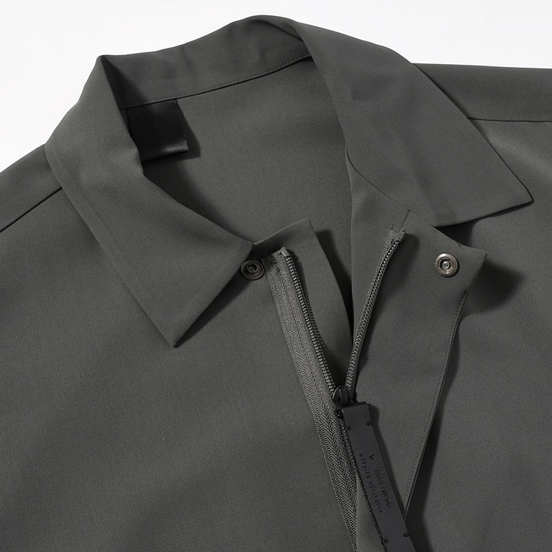 ZIP UP HALF SLEEVE SHIRT -CHARCOAL-
