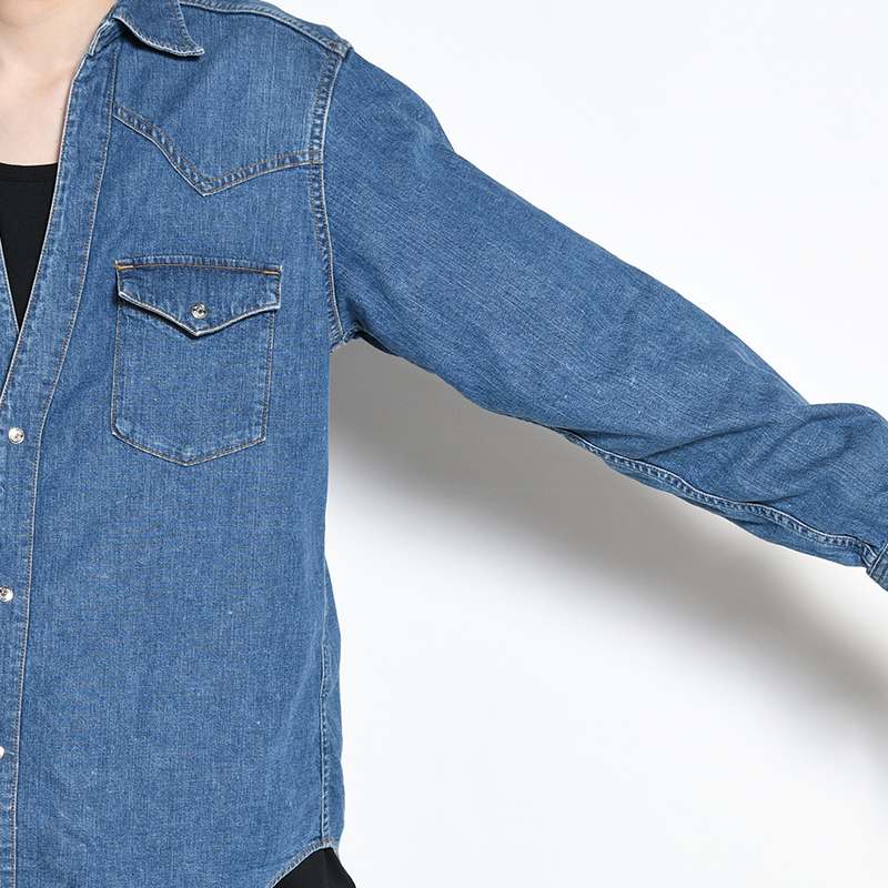 CUTTING WESTERN SHIRT -USED WASHED DENIM- -INDIGO-