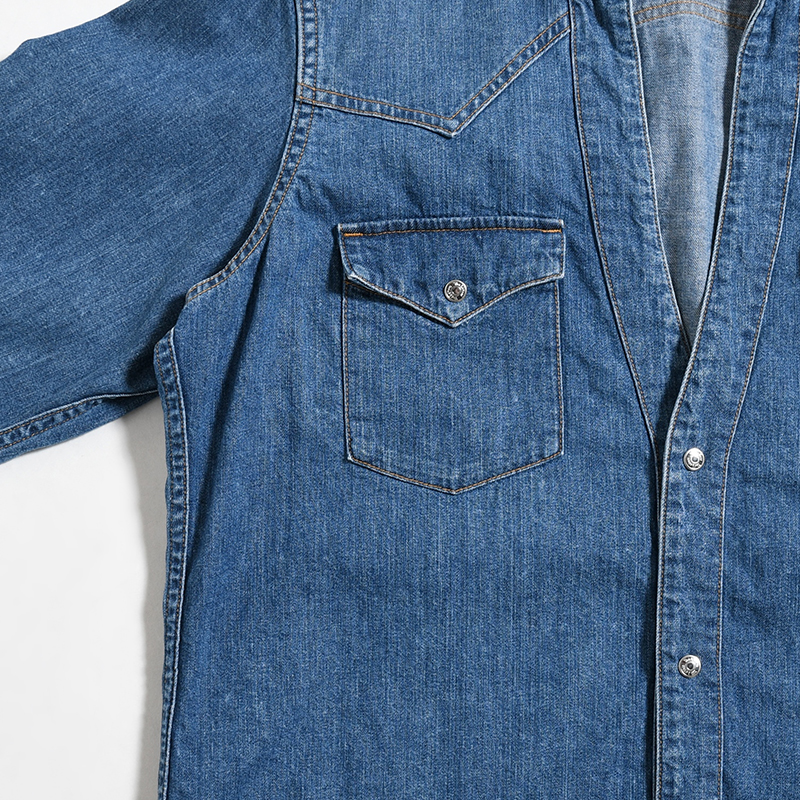 CUTTING WESTERN SHIRT -USED WASHED DENIM- -INDIGO-