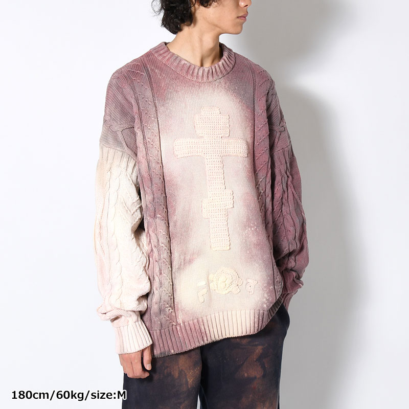 CRUCIFIED CABLE KNIT -PURPLE DYED EGGSHELL-