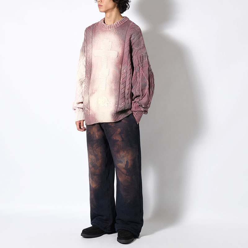 CRUCIFIED CABLE KNIT -PURPLE DYED EGGSHELL-