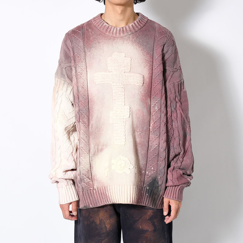 CRUCIFIED CABLE KNIT -PURPLE DYED EGGSHELL-