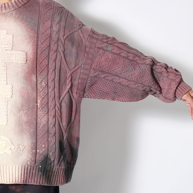 CRUCIFIED CABLE KNIT -PURPLE DYED EGGSHELL-