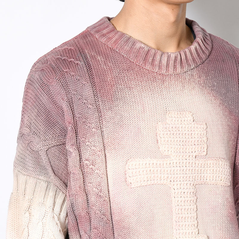 CRUCIFIED CABLE KNIT -PURPLE DYED EGGSHELL-