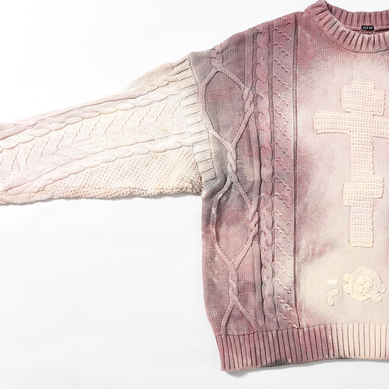CRUCIFIED CABLE KNIT -PURPLE DYED EGGSHELL-