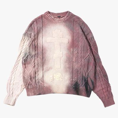 CRUCIFIED CABLE KNIT -PURPLE DYED EGGSHELL-