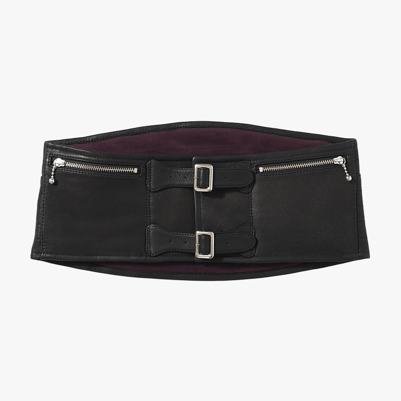 LEATHER CORSET BELT -BLACK×BORDEAUX-