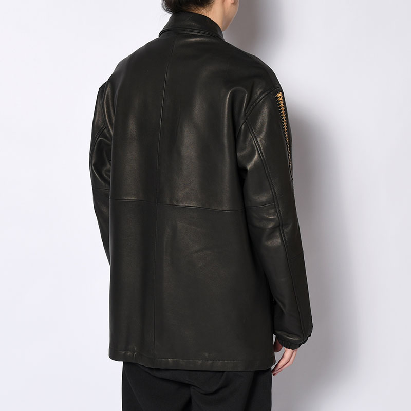 LEATHER SHARK COACH JACKET -BLACK-