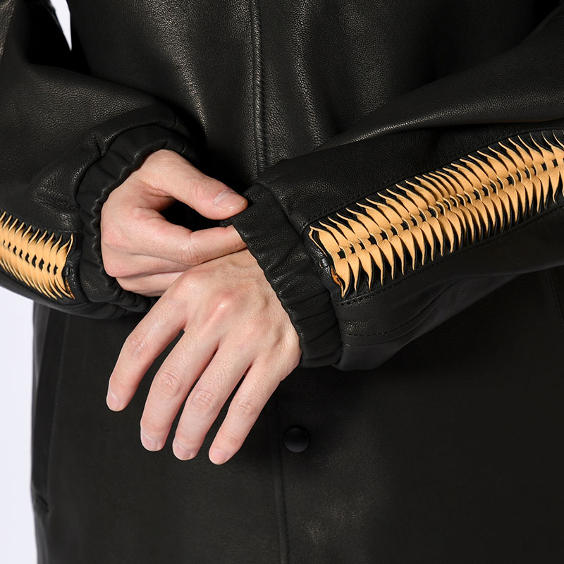 LEATHER SHARK COACH JACKET -BLACK-
