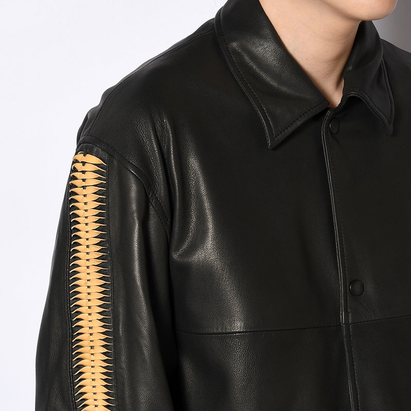 LEATHER SHARK COACH JACKET -BLACK-