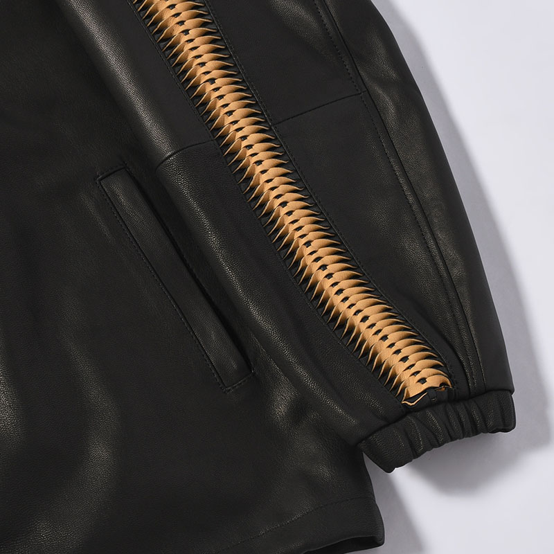 LEATHER SHARK COACH JACKET -BLACK-