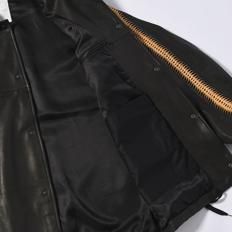 LEATHER SHARK COACH JACKET -BLACK-